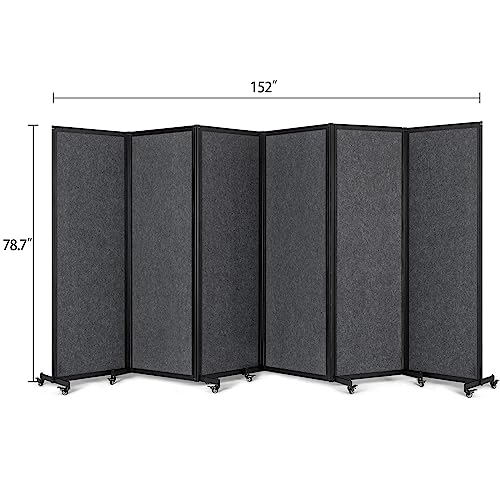 Room Partition, 12'7"L* 6'7"H,6 Panel,Grey - color: Grey, size: 151"(L)*78.7"(H)