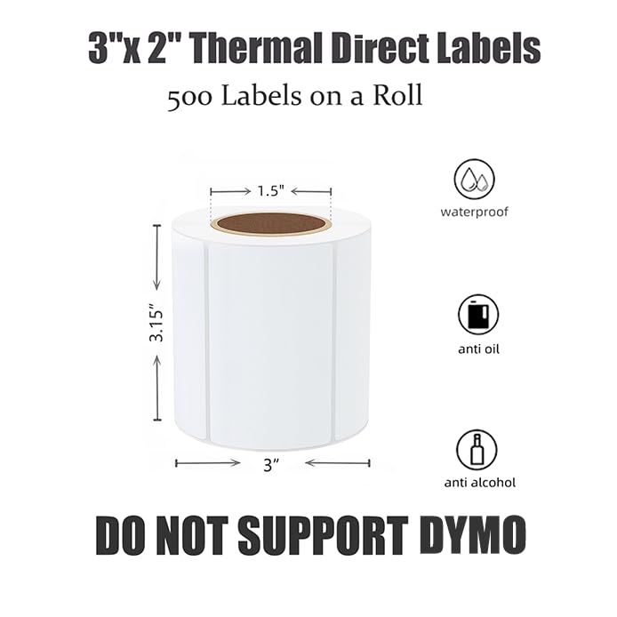 Hybsk 3x2 inch Direct Thermal Labels for Barcodes, Address, Compatible with Rollo Label Printer & Zebra Desktop Printers (3"x2",White) - color: 1 Roll White, size: 3"x2"
