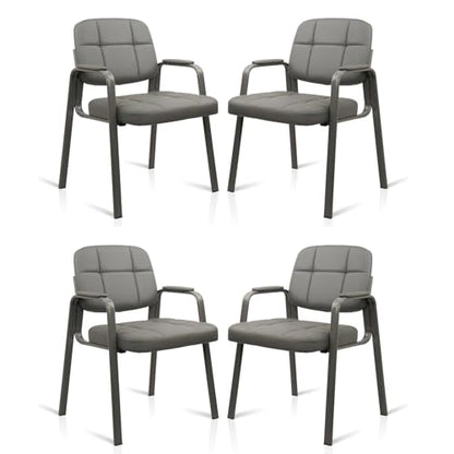 CLATINA Waiting Room Chairs No Wheels Set of 4, Stationary Leather Office Reception Guest Chair with Padded Arms for Elderly Desk Conference Room Lobby Table Side Salon, Grey - color: Grey, size: 4 Pack