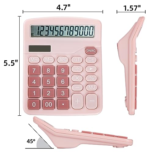 Noamus 4 Pack Handheld Desktop Calculators, Solar Battery Dual Power Basic Calculator 12 Digit Large Display, Standard Functional Desk Calculator Big Sensitive Button for Office Home School Pink Blue