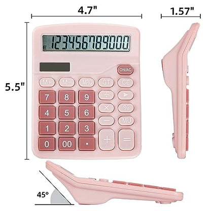 Noamus 4 Pack Handheld Desktop Calculators, Solar Battery Dual Power Basic Calculator 12 Digit Large Display, Standard Functional Desk Calculator Big Sensitive Button for Office Home School Pink Blue