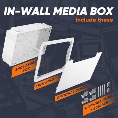 9" in-Wall TV Media Box, Recessed Cable Management Enclosure Fit for Apple & Roku & Fire TV, Seamless Structured Wiring Storage, Clutter-Free Wall Mount AV Solution