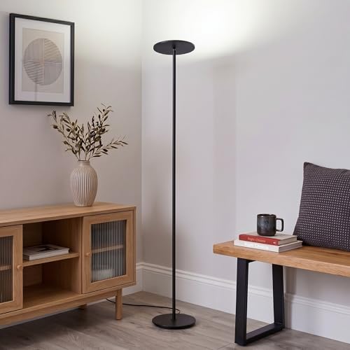 Brightech Sky Flux Dimmable LED Floor Lamp – Super Bright Floor Lamp with 3 Light Modes for Living Room, Office – Torchiere Standing Touch-Lamp, Tall Torch Lamp for Bedroom & Reading – Black - color: Black