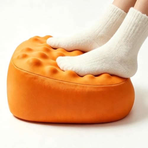 Foot Rest Under Desk, Memory Foam Ergonomic Footrest, Orange | Massage Pebble Surface, Office Foot Stool for Under Desk at Work, Gaming Foot Rest, Washable Cover, Non-Slip Base - color: Vitamin Orange