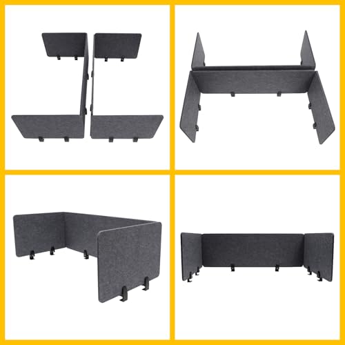 Desk Dividers, Clamp-On Mounted Acoustic Tabletop Privacy Screen - Reduce Noise & Visual Distraction, Polyester Fiber Office Cubicle Public Place Partition, 2x47.25" & 4x23.6" Panels, Anthracite Grey - color: Anthracite Grey, size: 2x47.25"+4x23.6"