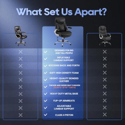 Office Chair Big and Tall- High Back Executive Office Chair- Ergonomic Home Computer Desk Chair with Padded Flip-up Arms, Adjustable Lumbar Support, Wide & Thick Seat for Adult-Black - color: Ocs01-black