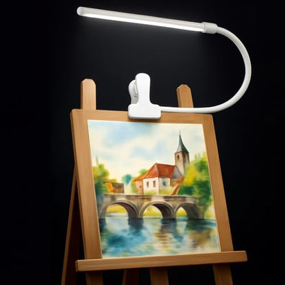 White LED Easel Lamp Clip-On Art Light for Artists - 3 Colour Modes, 10-Level Dimmable Eye-Care Desk Lamp, Flexible 360° Gooseneck, USB Powered for Painting, Drawing, Headboards, Drafting Tables - color: White