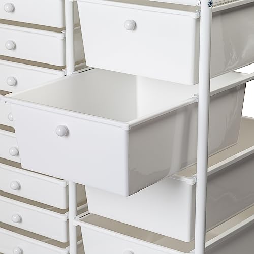 Honey-Can-Do 15-Drawer Metal Rolling Storage Cart, White Steel Multi-Purpose Organizer with Wheels, Heavy Duty Mobile Utility Trolley for Home Office, School, and Craft Supplies