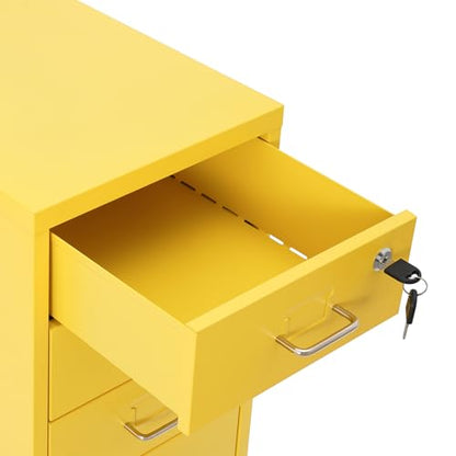 6 Drawers File Cabinet with Lock Rolling Mobile Filing Cabinet with Wheels Under Desk Vertical Filing Cabinet for Office/Home Metal (Yellow) - color: Yellow