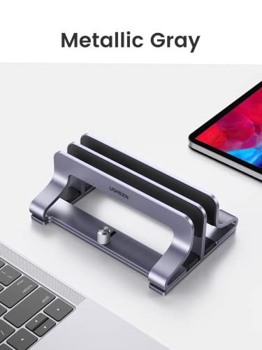 UGREEN 2-Slot Vertical Laptop Stand Holder Desk Compatible with MacBook Pro Air Laptop Stand Desktop Adjustable, Lenovo Ideapad, Surface Book, HP Notebook, Dell Chromebook Up to 17.3 Inch, Space Gray - size: 2-Slot