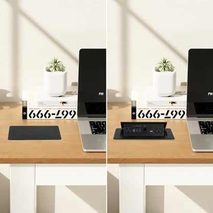 Table Pop Up Outlet, Desktop Pop Up Socket Center Countertop Socket Multimedia Strip Socket Connection Box Countertop with USB 3.0/2×AC/2×HDMI/USB-A/USB-C/LAN for Conference Desk Office (Black-3) - style: Black-3