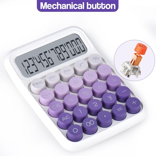 Mechanical Pushbutton Calculator,12 Digit Large LCD Display,Big Buttons Easy to Press,Colorful Candy Calculator,Automatic Sleep,with Battery.for Office,School, Home. (Violet) - color: violet