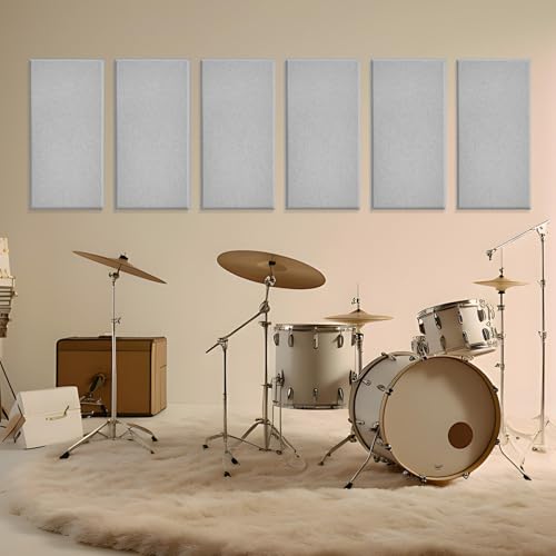 6pcs Fiberglass Acoustic Panels, 23.6" x 11.8" x 2" Thick Sound Proofing Foam Wall Panels, Self-Adhesive High Density Sound Dampening Panels for Studio, Home Theater & Office, Noise Canceling - color: Gray