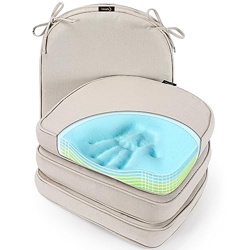 SUNROX Gel Memory Foam Chair Cushions, FadeShield Water-, Stain-Resistant Durable Reversible Seat Cushion Pads with Ties for Indoor/Outdoor Kitchen Dining Office, 19"x19", Set of 4, Cream - color: Cream, size: 19x19 Inch (Pack of 4)