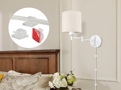 GOODATE Plug in Wall Sconces with Remote Control, Dimming, Adjustable Colors 2700K-6500K, Hardwire or Plug-in, Swing Arm Wall Lamp with Linen Fabric Shade, Wall Sconces Set of Two, White Finish - color: White & Linen