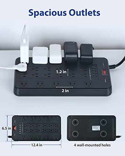 FDTEK 20 amp Power Strip Surge Protector Heavy Duty 22 Outlets 6 FT Cord - size: 20 AMP