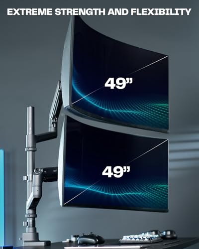 VIVO Pneumatic Arm Dual Ultrawide Monitor Extra Tall Desk Mount for Up to 49 inch Screens, Heavy Duty Clamp, Holds 2 Ultra Wides Up to 44 lbs, Black, STAND-V120K - size: Dual Mount, style: Desk Mount