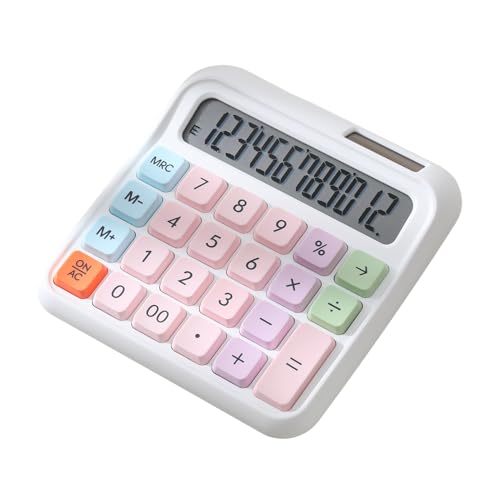 Desktop Calculator 12 Digit Large and LCD Display Big Button Calculators Solar Power and Battery Operated for Office School Home for Kids Students Accountant - Gradient Pink (Blue) (Green) (Pink) - color: White