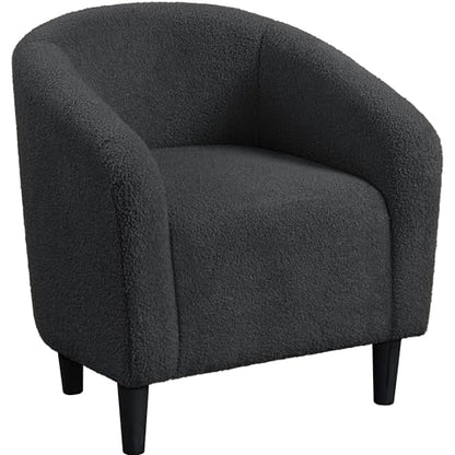Yaheetech Sherpa Accent Chairs, Compact Furry Barrel Chairs with a Curved Silhouette for Small Spaces, Living Room, Bedroom, Dark Gray - color: Dark Gray (Boucle), style: without Ottoman