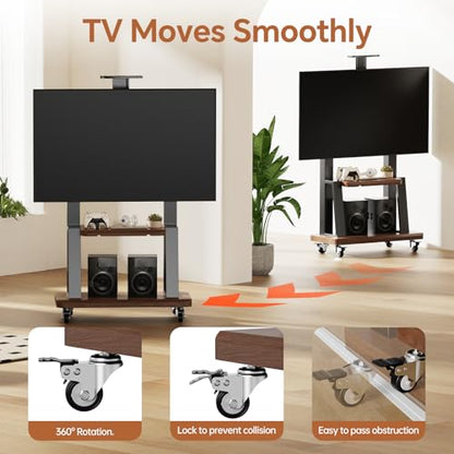 Mobile TV Stand on Wheels for 32-75 Inch TVs | With Top Projector tray& 2-Tier Storage Height Adjustable Heavy-Duty Holds up to 180lbs,Max VESA 600 * 400mm - color: Black