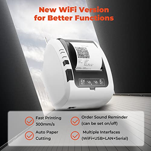 MUNBYN WiFi Thermal Receipt Printer with USB/LAN/RS232 Port POS Printer - color: White