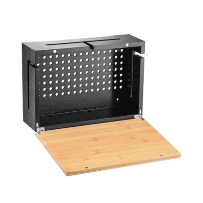 Cable Management Box Bamboo 12.6x7.9x4.3in, Black, Wall Mount Kit Included - color: Black