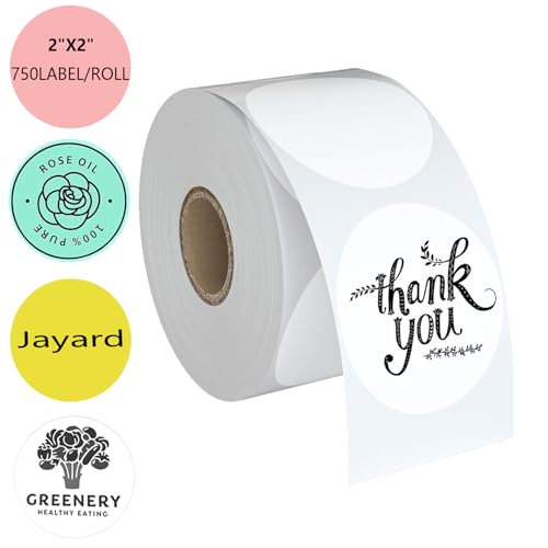 2" Circle Direct Thermal Labels, Thermal Printer Labels for Name Tag, DIY, QR Code, Self-Adhesive Address Shipping Stickers, White Circle Sticker Labels Compatible with Zebra, Rollo, MUNBYN,750Lables - color: 2x2-white