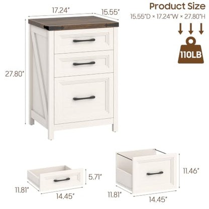 3 Drawer Vertical File Cabinet, Wood Farmhouse Cabinet, White and Brown - color: White and Brown, size: 3 Drawers