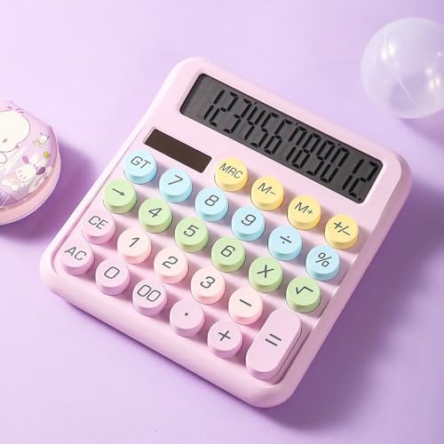 Mechanical Calculator, 12 Digits Large Display, Desktop Calculator with Big Buttons, Cute and Aesthetic for Desk Office-Purple