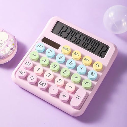 Mechanical Calculator, 12 Digits Large Display, Desktop Calculator with Big Buttons, Cute and Aesthetic for Desk Office-Purple