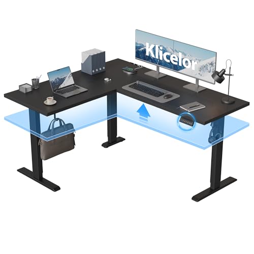 Klicelor L Shaped Standing Desk 59 x 48 Inch, Electric Height Adjustable Corner Desk for Home Office Workstation, Ergonomic Sit Stand Computer Table with Memory Controller, Black - color: Black, size: 59 x 48 Inch
