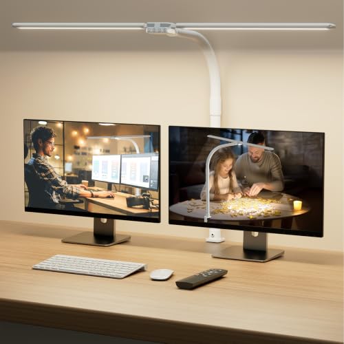 SIBRILLE LED Desk Lamp for Home Office - Dimmable Computer Desk Light with Clamp, Modern Architect Task Lamp with Color Changing, Flexible Desktop Lamp with Gooseneck for Monitor, Double Head, White - color: White