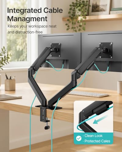 Dual Monitor Arm for Up to 32 Inch Screens, Heavy Duty Monitor Mount | Curved Monitor Stand with Clamp and Grommet Base,for 2 Screens,Holds up to 19.8 lbs,for 75/100 Vesa Mount,for Home Office - style: Dual Monitor Arm