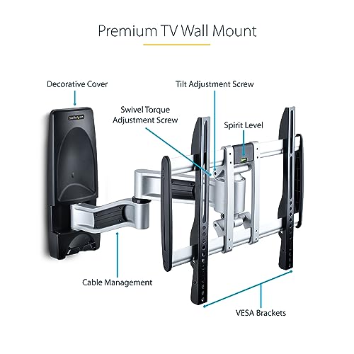 StarTech Articulating TV Wall Mount 65in, VESA, Corner (TV-WALL-MOUNT-65FS) | Supports 65 inch/99lb/Flat/Curved TVs, VESA Wall Mount, Retractable Low Profile Wall Mount TV Bracket - size: 26"-65", style: Full-Motion