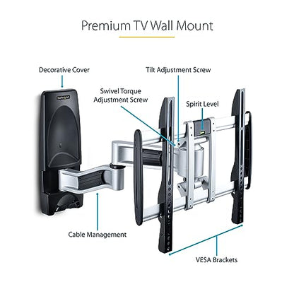 StarTech Articulating TV Wall Mount 65in, VESA, Corner (TV-WALL-MOUNT-65FS) | Supports 65 inch/99lb/Flat/Curved TVs, VESA Wall Mount, Retractable Low Profile Wall Mount TV Bracket - size: 26"-65", style: Full-Motion