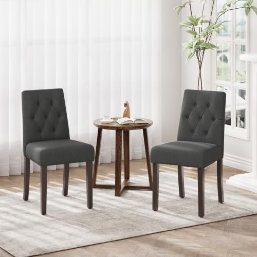 Upholstered Dining Chairs Set of 2, Modern Fabric Dining Chairs with Tufted Design, Kitchen Side Chairs, Farmhouse Dinner Chair with Wood Legs for Kitchen Restaurant Living Room, Gray - color: Grey, size: Set of 2