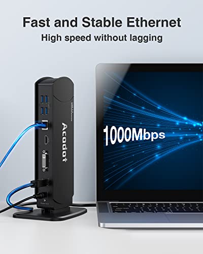 Acodot USB 3.0 Laptop Universal Docking Station Dual Monitor Dock for Windows/ Mac OS/ Surface Pro/ Surface Laptop, with Dual HDMI/ DVI/VGA, 6 USB 3.0 Ports, Gigabit Ethernet, Audio