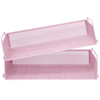 2 Pack Stackable Desk Paper Tray, Metal Mesh Desktop Document Letter File Organizer for Office Home School, 13.5'' L x 9.75'' W x 5.5'' H, Pink - color: 2 Pack Pink
