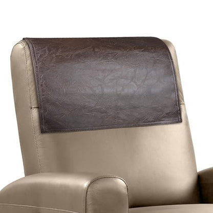 Recliner Headrest Protector Faux Leather Headrest Cover for Recliner Chair Couch Headrest Cover for Furniture Sofa Protector Chair Arm Covers for Home Office 17 x 27In(Chocolate Brown) | Hook & Loop, Chair Couch Cover, Furniture Sofa Protector, Chair Arm