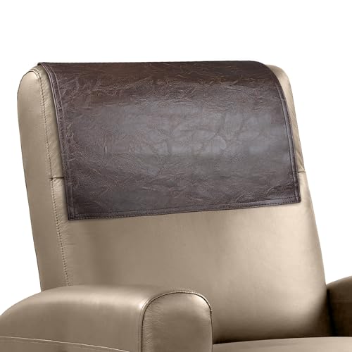 Recliner Headrest Protector Faux Leather Headrest Cover for Recliner Chair Couch Headrest Cover for Furniture Sofa Protector Chair Arm Covers for Home Office 17 x 27In(Chocolate Brown) | Hook & Loop, Chair Couch Cover, Furniture Sofa Protector, Chair Arm