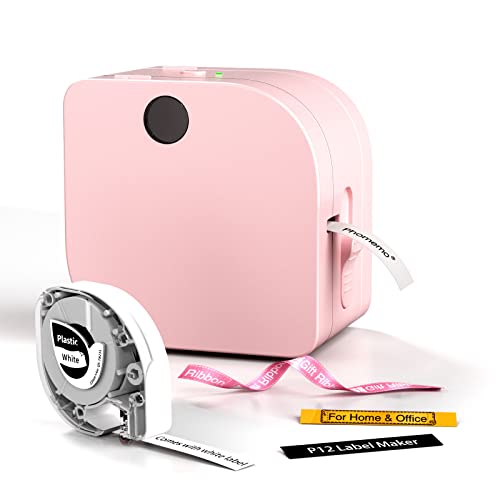 Phomemo Label Maker Machine with Tape, P12 Bluetooth Ribbon Printer Machine | Small Label Makers with Multiple Templates for DIY Crafts, Bows Gift Wrap, School, Name Tag, Home, Office, Teacher - color: Pink, style: 1 Printer with 1 Tape