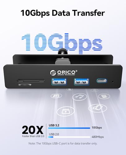 ORICO 6 Ports 10Gbps Aluminum Clamp USB 3.2 Hub with PD 60W for Desk - color: Black