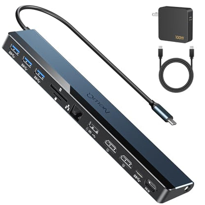 USB C Docking Station Dual Monitor with USB-C 100W Charger, 12-in-1 Laptop Dock with Dual HDMI 4K@30-60Hz, PD 100W, 4 5Gbps USB Ports, SD/TF Slot, Ethernet, Audio for MacBook/Dell/HP/Lenovo/Windows