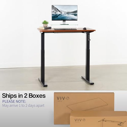 VIVO Manual Height Adjustable 43 x 24 inch Stand Up Desk, Dark Walnut Solid One-Piece Table Top, Black Frame, Standing Workstation with Foldable Handle, DESK-KIT-MB4D - color: Dark Walnut Top / Black Frame, size: 43" x 24"