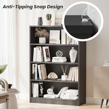 Farini 48 Inch Tall Bookcase,4 Shelf Bookshelves,Adjustable Bookshelf for Home Office,Grey - color: Grey, size: 4 shelf