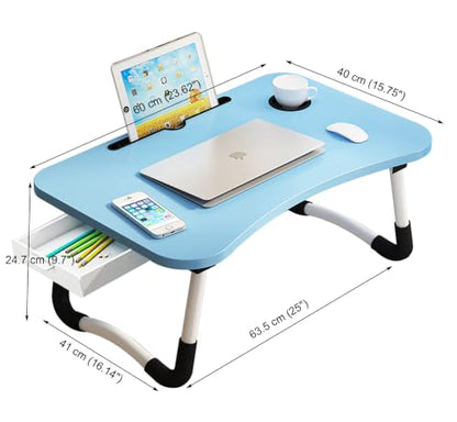 Lap Desk with Storage Drawer, Cup and Tablet Holder, Bed Tray Table, Foldable Laptop Desk, Laptop Stand for Working, Writing, Gaming and Drawing (23.6", Blue) - color: Blue