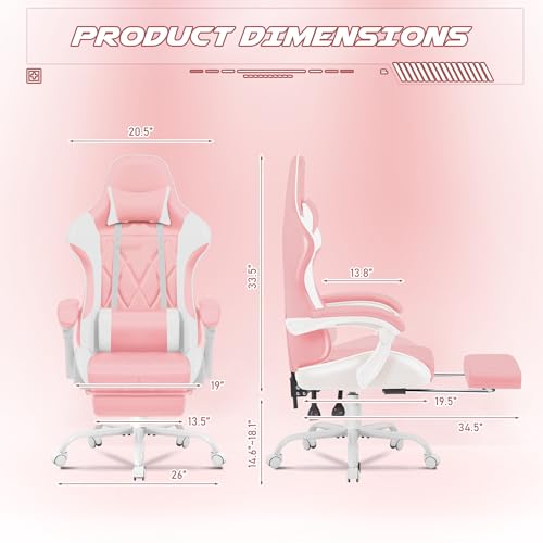 Homall Gaming Chair, Computer Chair with Footrest and Massage Lumbar Support, Ergonomic High Back Video Game Chair with Swivel Seat and Headrest (Pink) - color: Pink