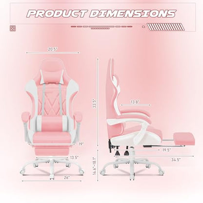 Homall Gaming Chair, Computer Chair with Footrest and Massage Lumbar Support, Ergonomic High Back Video Game Chair with Swivel Seat and Headrest (Pink) - color: Pink