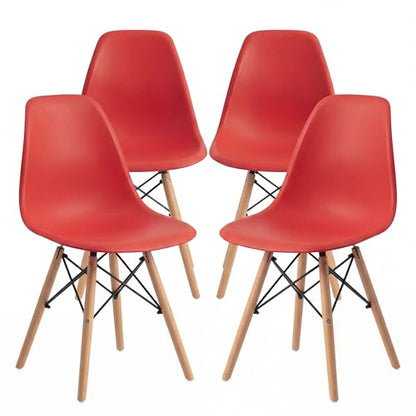 Furmax Modern Style Dining Chair Mid Century Modern DSW Chair, Shell Lounge Plastic Chair for Kitchen, Dining, Bedroom, Living Room Side Chairs Set of 4 - color: Red