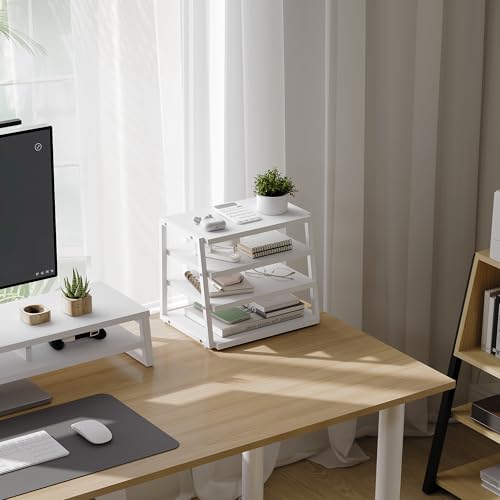 Fenge Desk Shelf Organizer, 4-Tier Tower Desktop Office Shelves, White - color: White